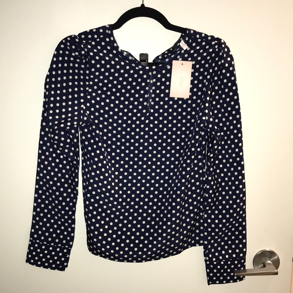 Navy & white polka dot silky dress shirt